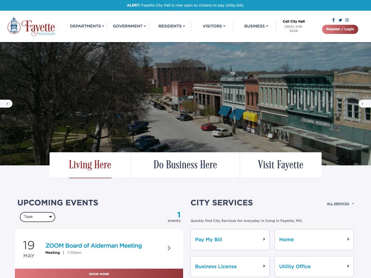 The City of Fayette screenshot of home page