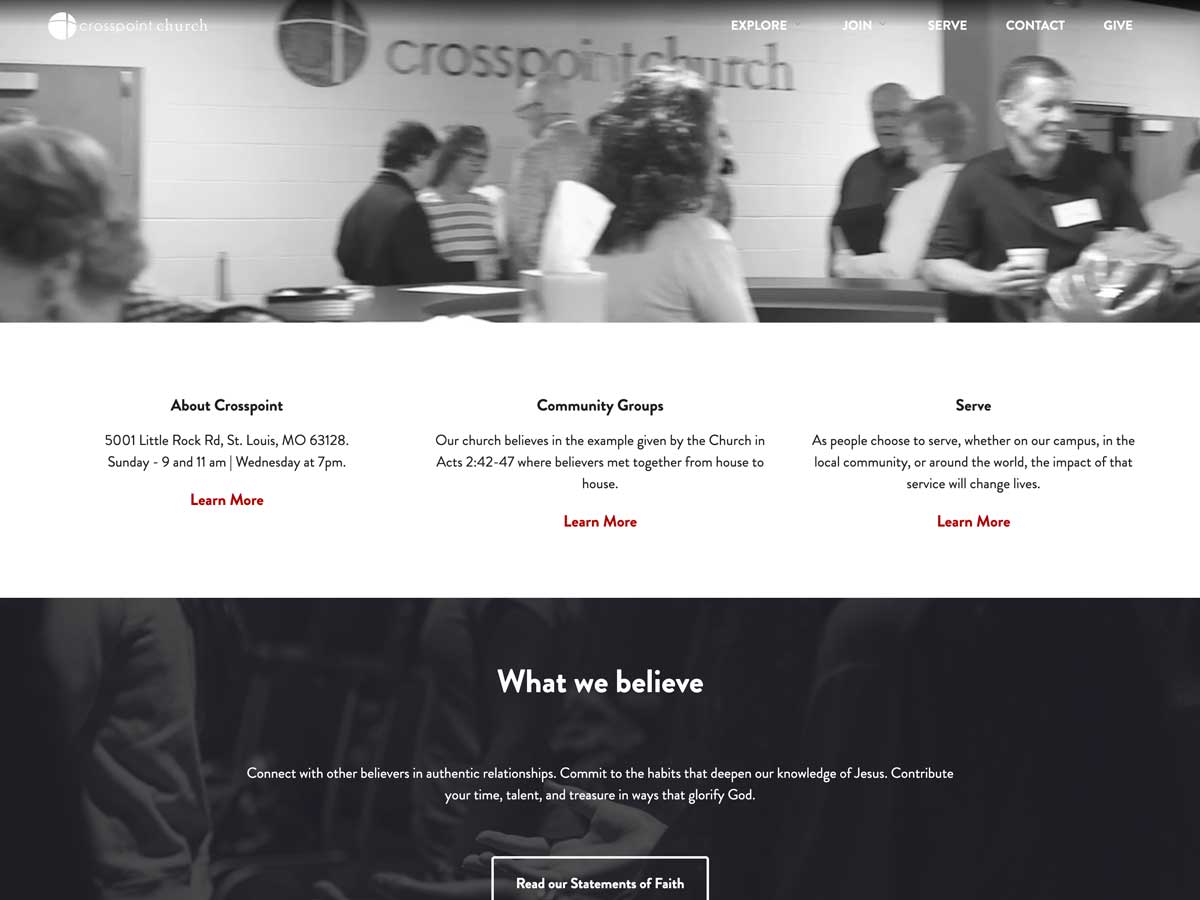 The Crosspoint Church screenshot of home page