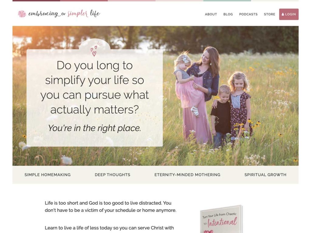Embracing a simpler life screenshot of home page